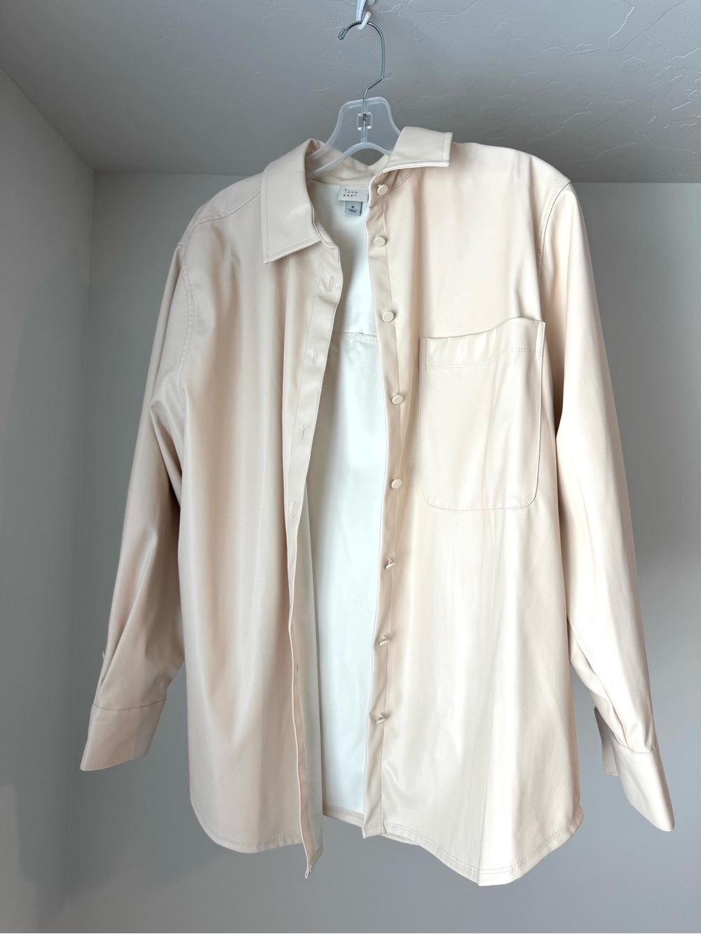 a new day Cream Faux Leather Button-Up Shirt Jacket